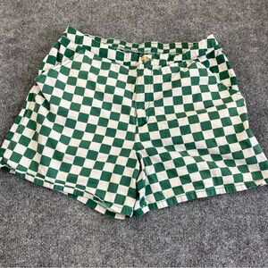 Wild Fabel Women’s Checkered print shorts Green and white medium high rise